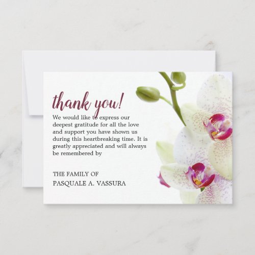 35x5 White Orchid Flower Funeral Thank You Card