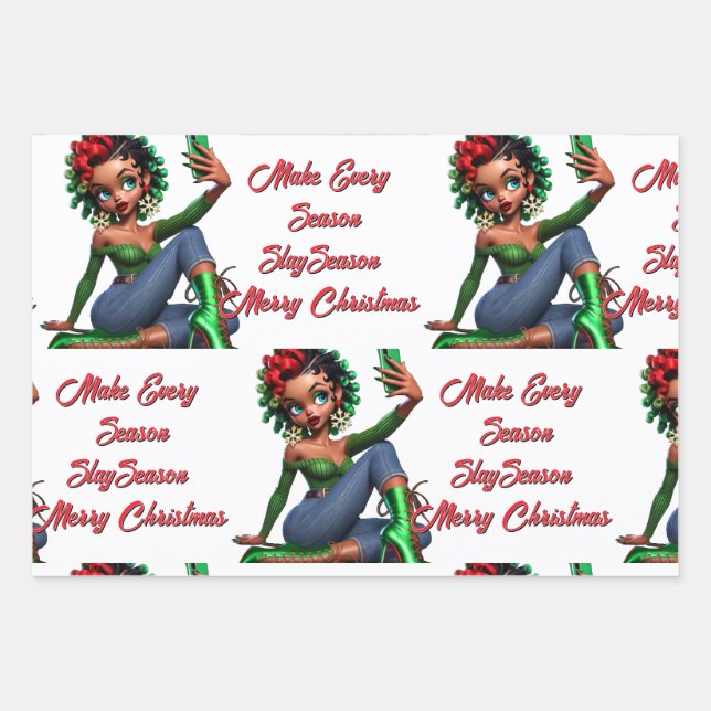 3.5" x 2" Magnetic Card Edgy Christmas Cheer  Wrap Wrapping Paper Sheets (Front)