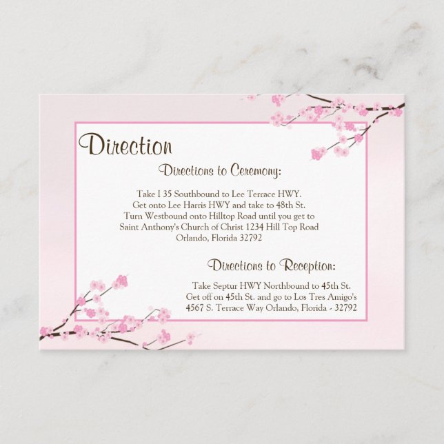 3.5 x 5 Direction Card Cherry Blossom - Pink (Front)