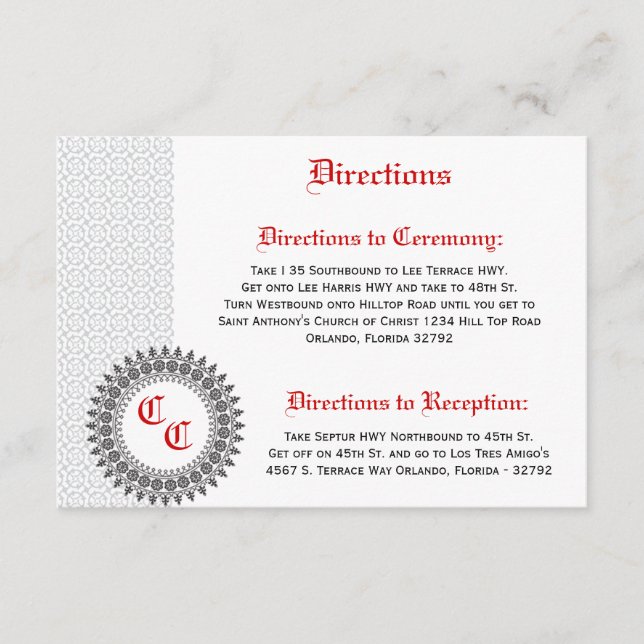 3.5 x 5 Direction Card Gray Red Formal Print (Front)