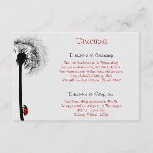 35 x 5 Direction Card Lady Bug on Dandelion Red S