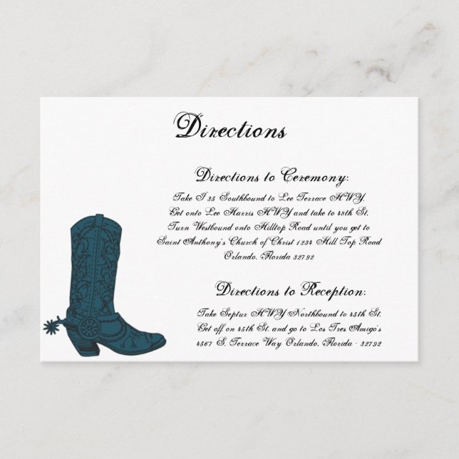3.5 x 5 Direction Card Western Blue Cowboy Boots s (Front)