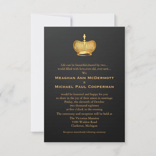3.5" x 5"  Golden Royal Queen Crown Invitation (Front)