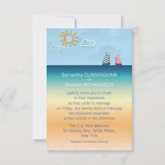 3.5" x 5 Ocean Sand Beach Theme Wedding Invitation (Front)
