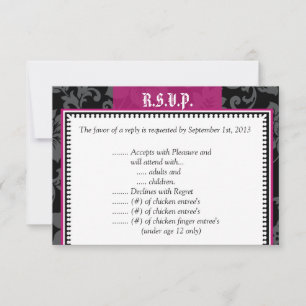 3.5 x 5 R.S.V.P Reply Card Black Floral Hot Pink S