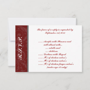 3.5 x 5 R.S.V.P Reply Card Dark Maroon Gray Swirls