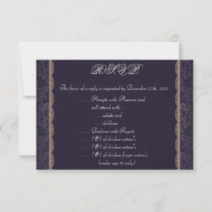 3.5 x 5 R.S.V.P Reply Card Deep Purple Damask