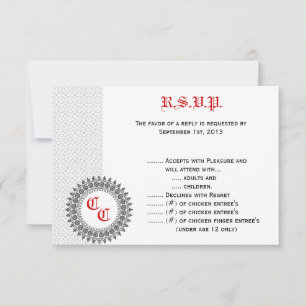 3.5 x 5 R.S.V.P Reply Card Gray Red Formal Print