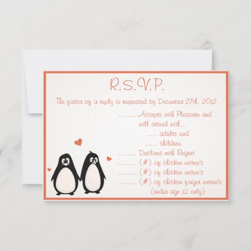 35 x 5 RSVP Reply Card Penguin LoveHearts