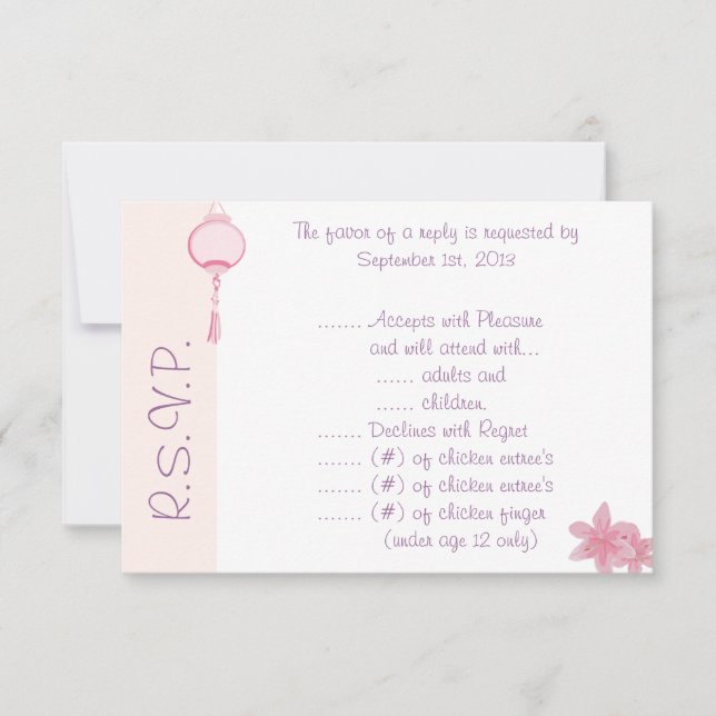 3.5 x 5 R.S.V.P Reply Card Purple Pink Lantern/Flo (Front)