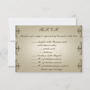 3.5 x 5 R.S.V.P Reply Card Tanish Brown Damask