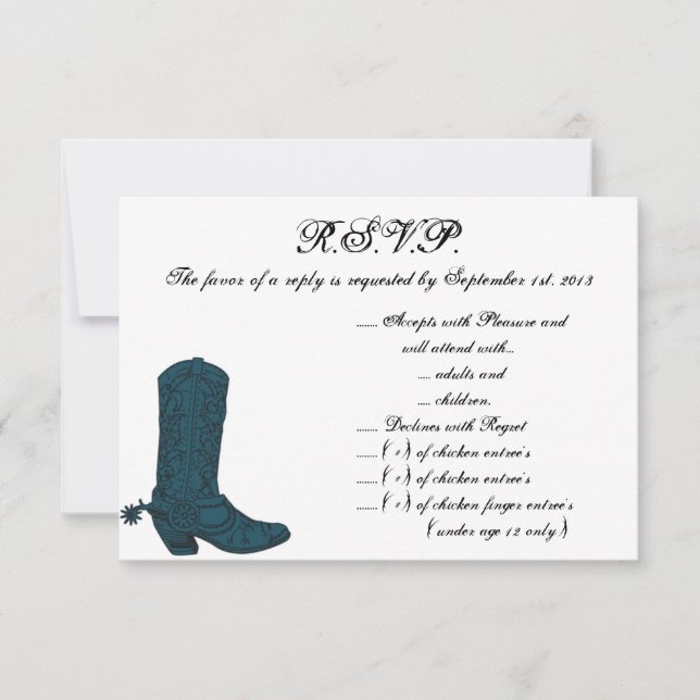 3.5 x 5 R.S.V.P Reply Card Western Blue Cowboy Boo (Front)