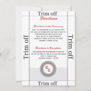 3.5 x 7 Directions Gray Red Formal Pri Invitation