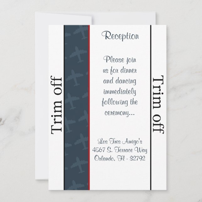 3.5 x 7 Reception Airplane Flight  Blu Invitation (Front)