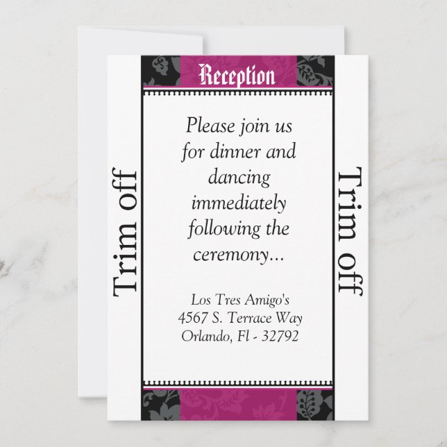 3.5 x 7 Reception Black Floral Hot Pin Invitation (Front)