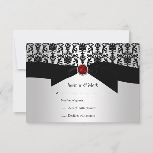 35x5 Black Silver Damask Printed Ruby Jewel RSVP