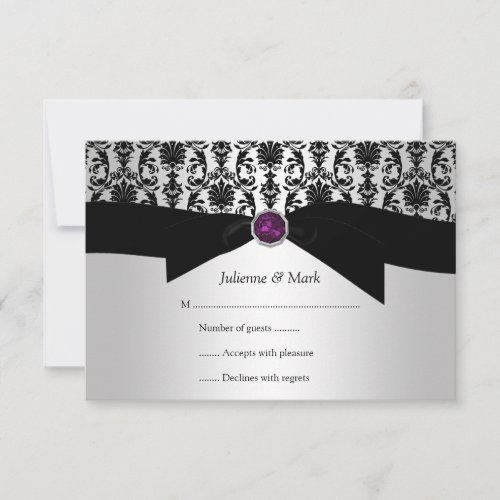 35x5 Black Silver Damask Purple Jewel RSVP