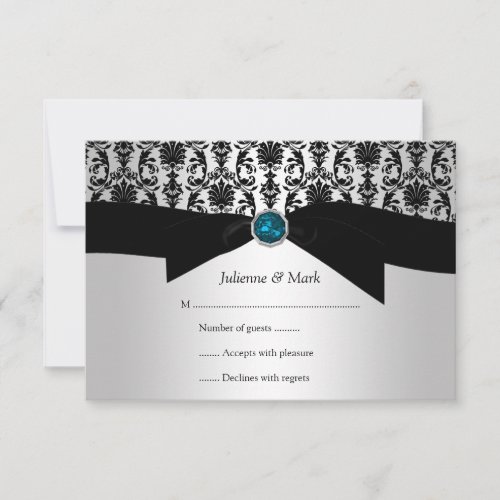 35x5 Black Silver Damask Turquoise Jewel RSVP