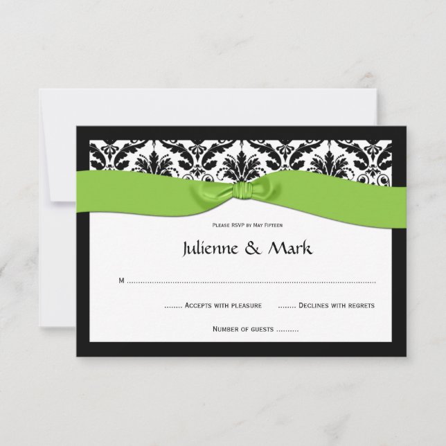 3.5x5 Black White Damask Lime Green RSVP (Front)