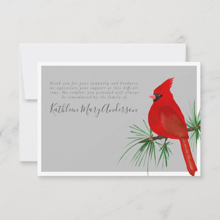 3.5x5 Cardinal Sympathy Funeral Thank You Card | Zazzle.com