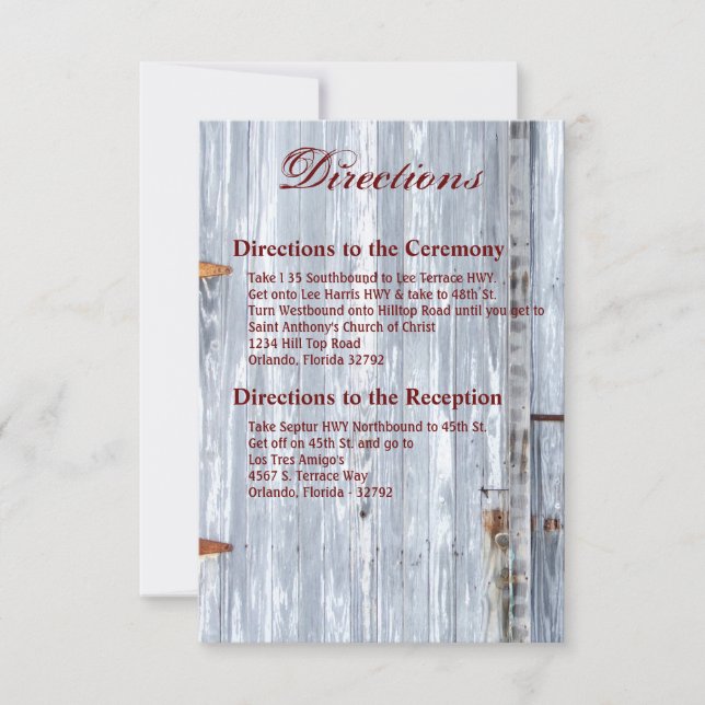 3.5x5 Directions Card White Wash Wood Barn Door Co (Front)