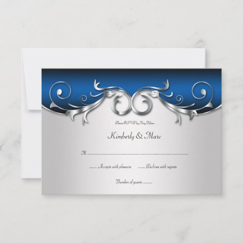 3.5x5 Elegant Blue and Silver RSVP