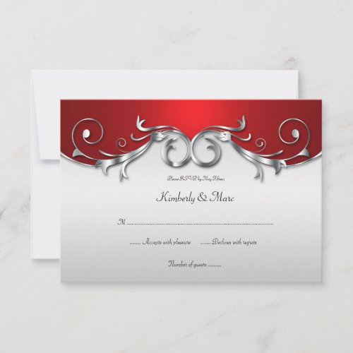 3.5x5 Elegant Red and Silver RSVP Custom Announcements