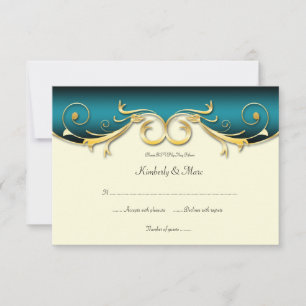 3.5x5 Elegant Teal Gold RSVP
