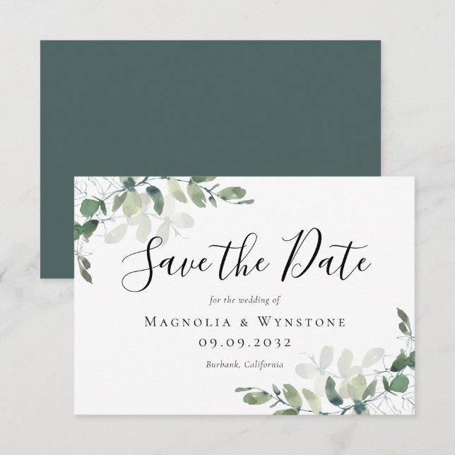 3.5x5 Eucalyptus Watercolor Wedding  Save The Date (Front/Back)