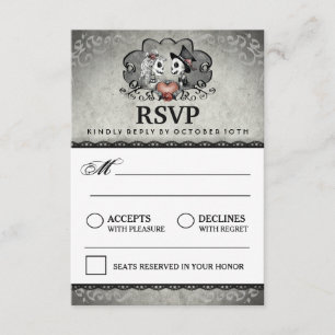 3.5x5 Halloween Skeleton Black Gray Matching RSVP Card