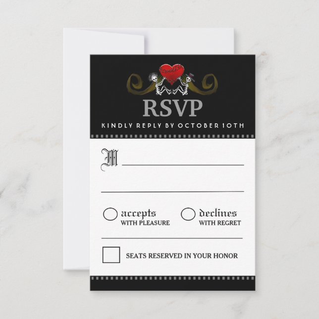 3.5x5 Halloween Skeleton Black White Matching RSVP Card (Front)