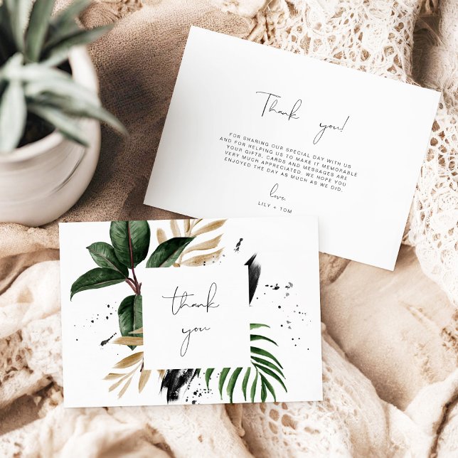 3.5x5 inch Green & Gold Tropical Thank you Wedding Enclosure Card (Creator Uploaded)