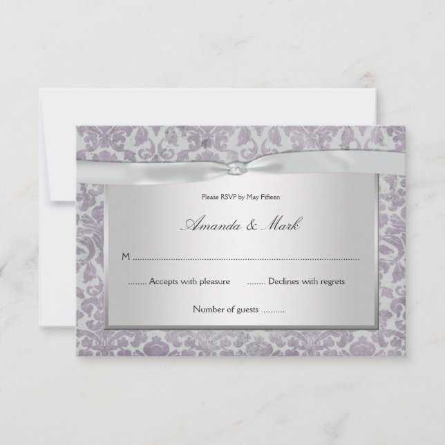 3.5x5 Lavender Silver Grunge Damask RSVP Card (Front)