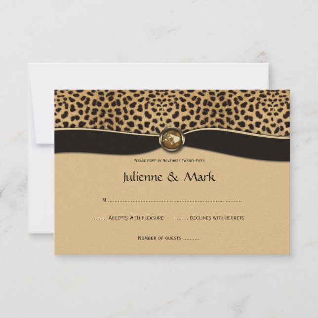 3.5x5 Leopard Print FAUX Ribbon Jewel RSVP (Front)