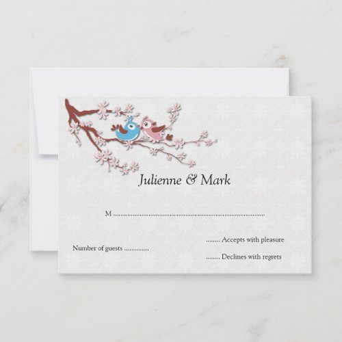 35x5 Love Birds on Cherry Blossoms Wedding RSVP