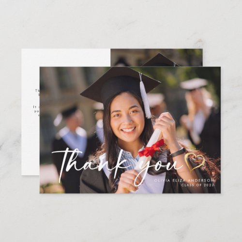 35x5 Love Heart Script Graduation Photo Thank You Card