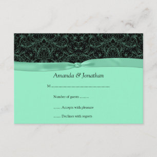 3.5x5 Mint Green Scrolls & Ribbon on Black RSVP Card
