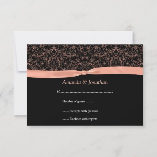 3.5x5 Peach Scrolls &amp; Ribbon on Black RSVP