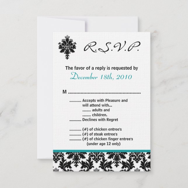 3.5x5 R.S.V.P. Card Black Teal Damak (Front)