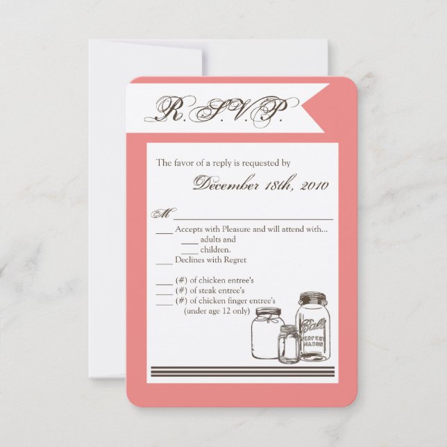 3.5x5 R.S.V.P. Card Mason Jar Country Rustic Vases (Front)