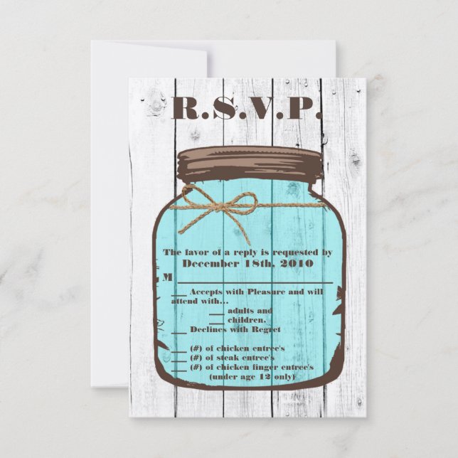 3.5x5 R.S.V.P. Card Mason Jar Wood Country Rustic (Front)