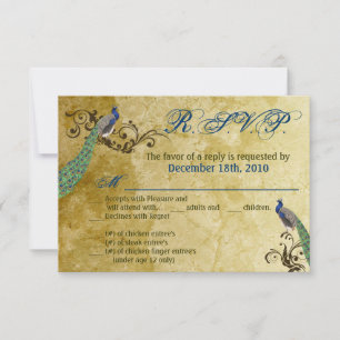 3.5x5 R.S.V.P. Card Peacock Vintage Feathers Bird