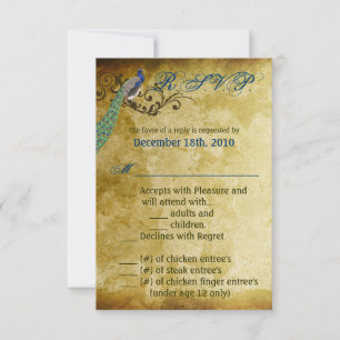 3.5x5 R.S.V.P. Card Peacock Vintage Feathers Bird
