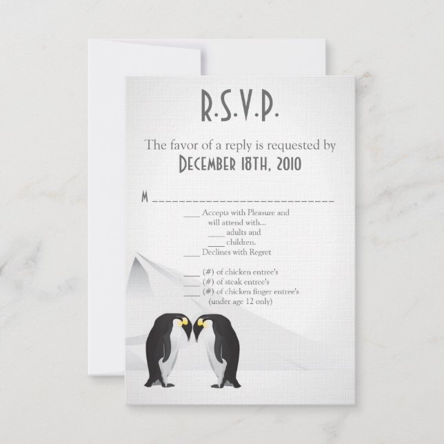 3.5x5 R.S.V.P. Card Penguins Mate for Life Gray (Front)