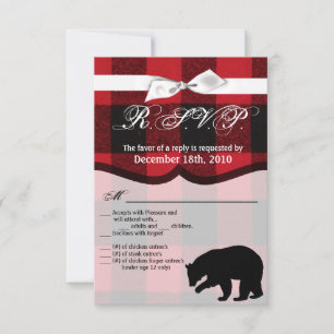 3.5x5 R.S.V.P. Card Red Buffalo Plaid Bear Black