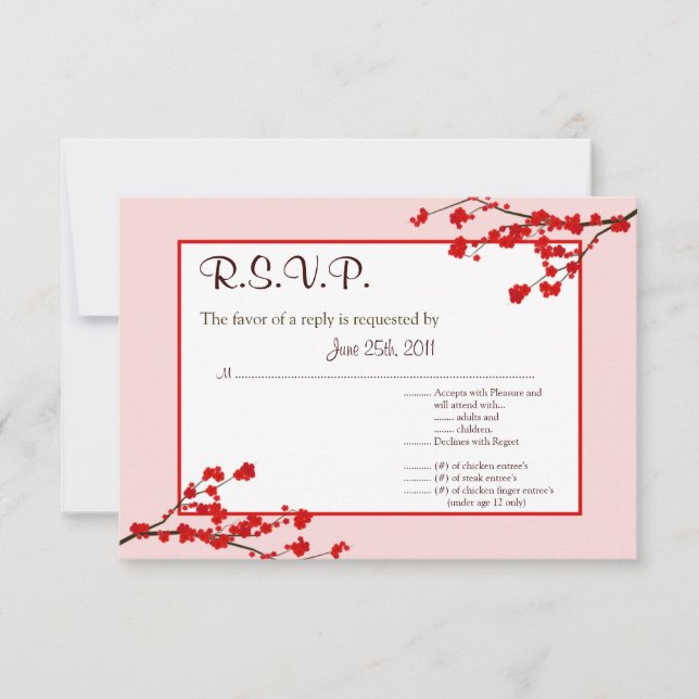 3.5x5 R.S.V.P Reply Card Red Cherry Blossom (Front)
