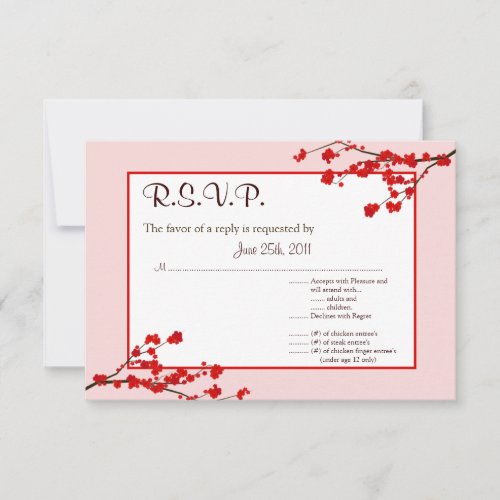 35x5 RSVP Reply Card Red Cherry Blossom