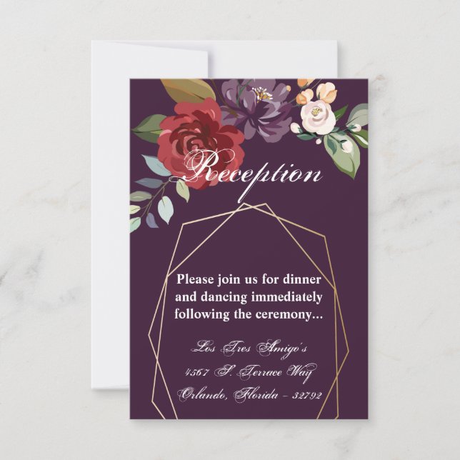 3.5x5 Reception Card Plum Purple Roses Gold Geomet (Front)