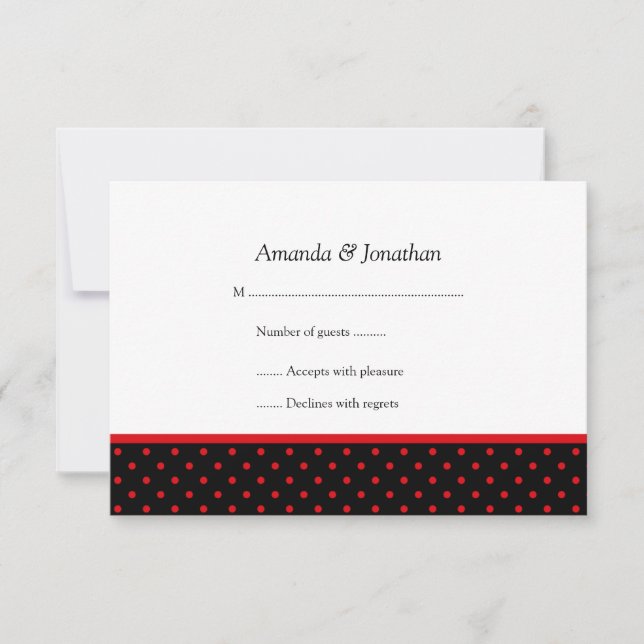 3.5x5 Red and Black Polka Dot  RSVP (Front)