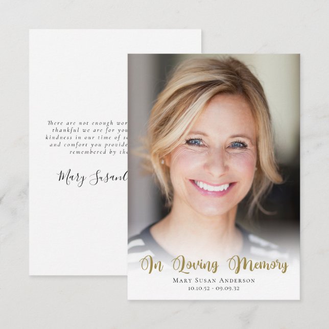 3.5x5 Simple Photo Funeral  Thank You Card (Front/Back)